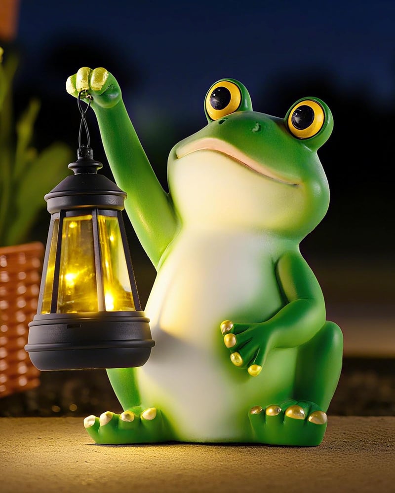 Vuees Solar Frog Garden Statue Light, Outdoor Waterproof Decorative Lantern Figurine, Cute Yard Art for Garden Patio Pond Balcony Porch Decor, Housewarming & Gardening Gifts for Women Grandma Mom - Image 1